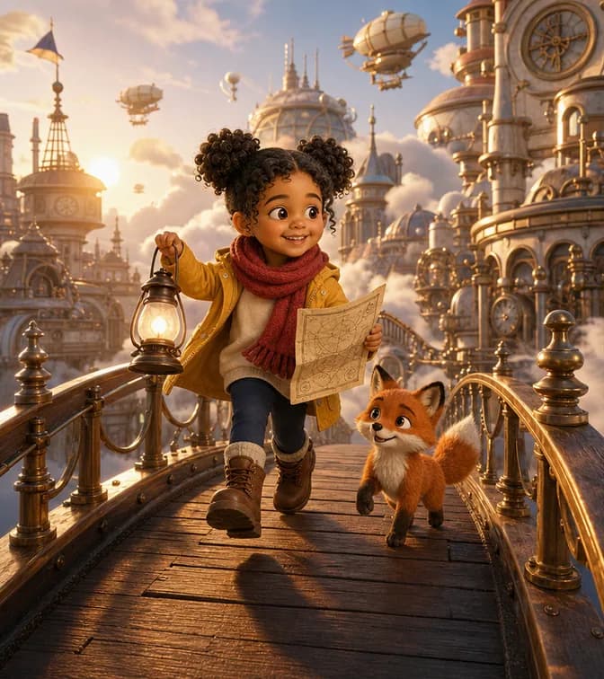 La même enfant transformée en héroïne dans le style Animation 3D