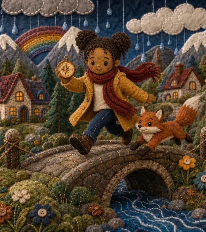 La même enfant transformée en héroïne dans le style Feutrine