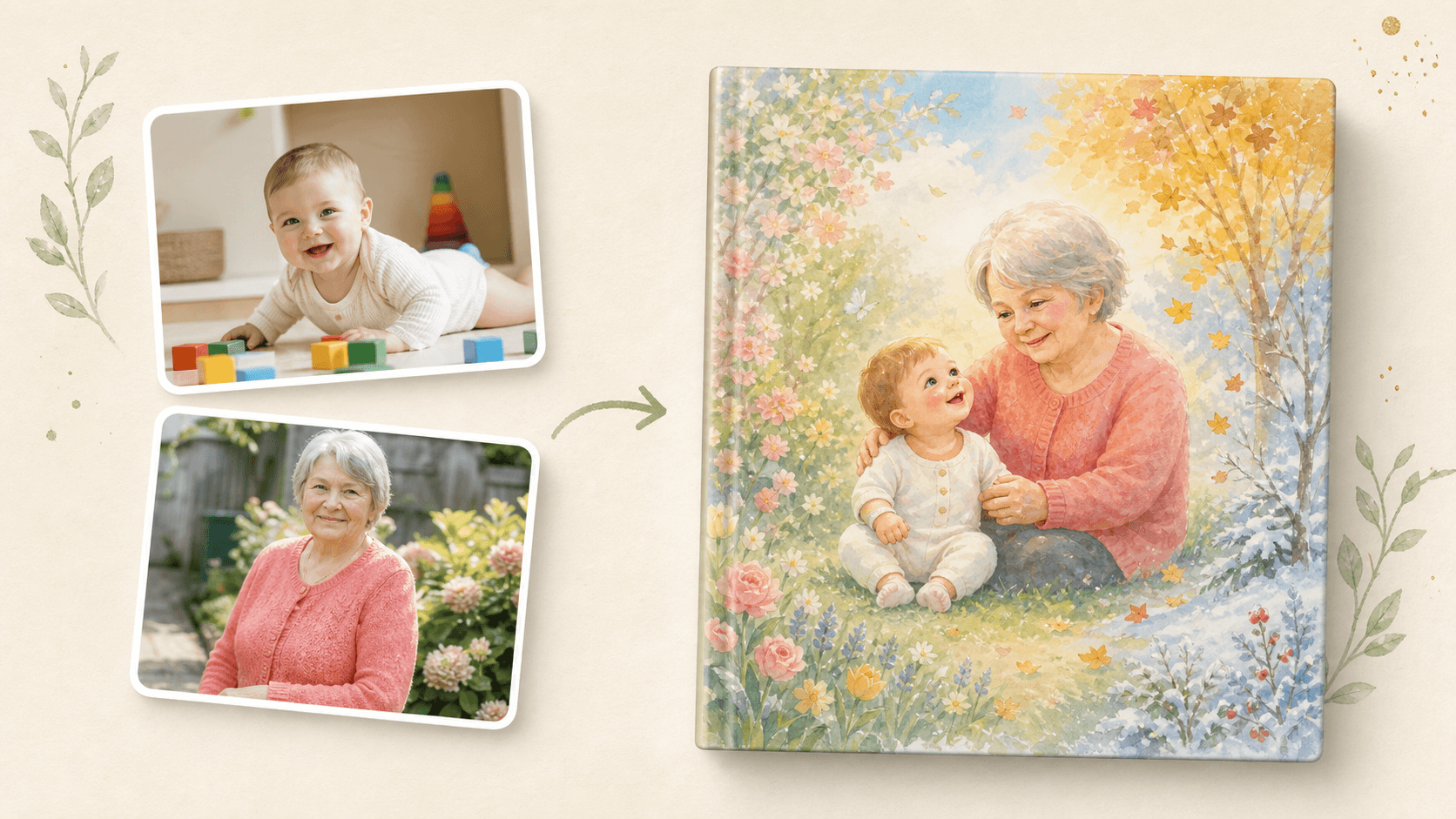 Exemple avant apres avec photos demo et livre illustre de Rose et sa grand-mere dans les saisons